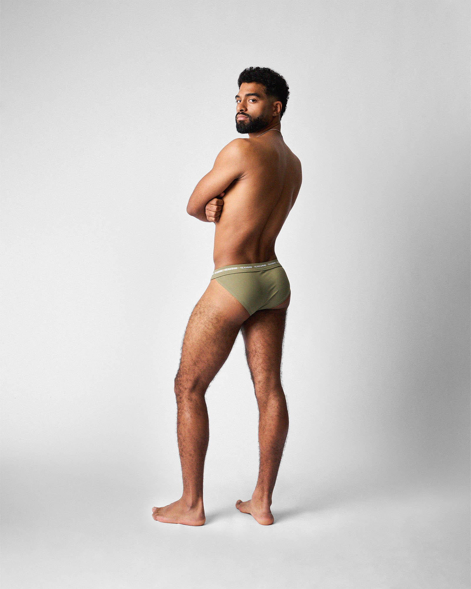 Teamm8 Ultra Sports Swim Brief Army - men's logo waistband swim brief, back view
