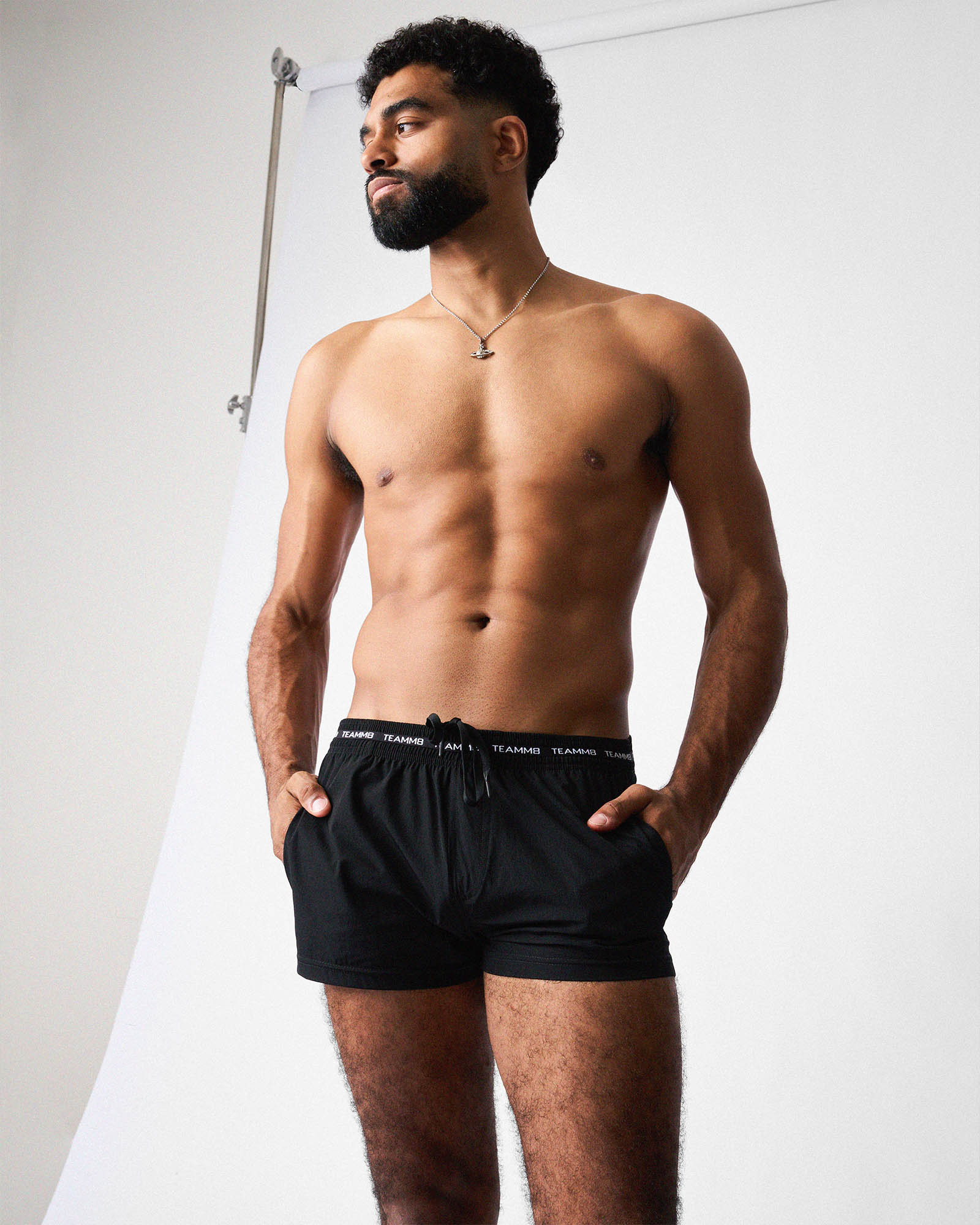 Teamm8 Ultra Sports Swim Short Jet - side pocket detail, men's swim shorts