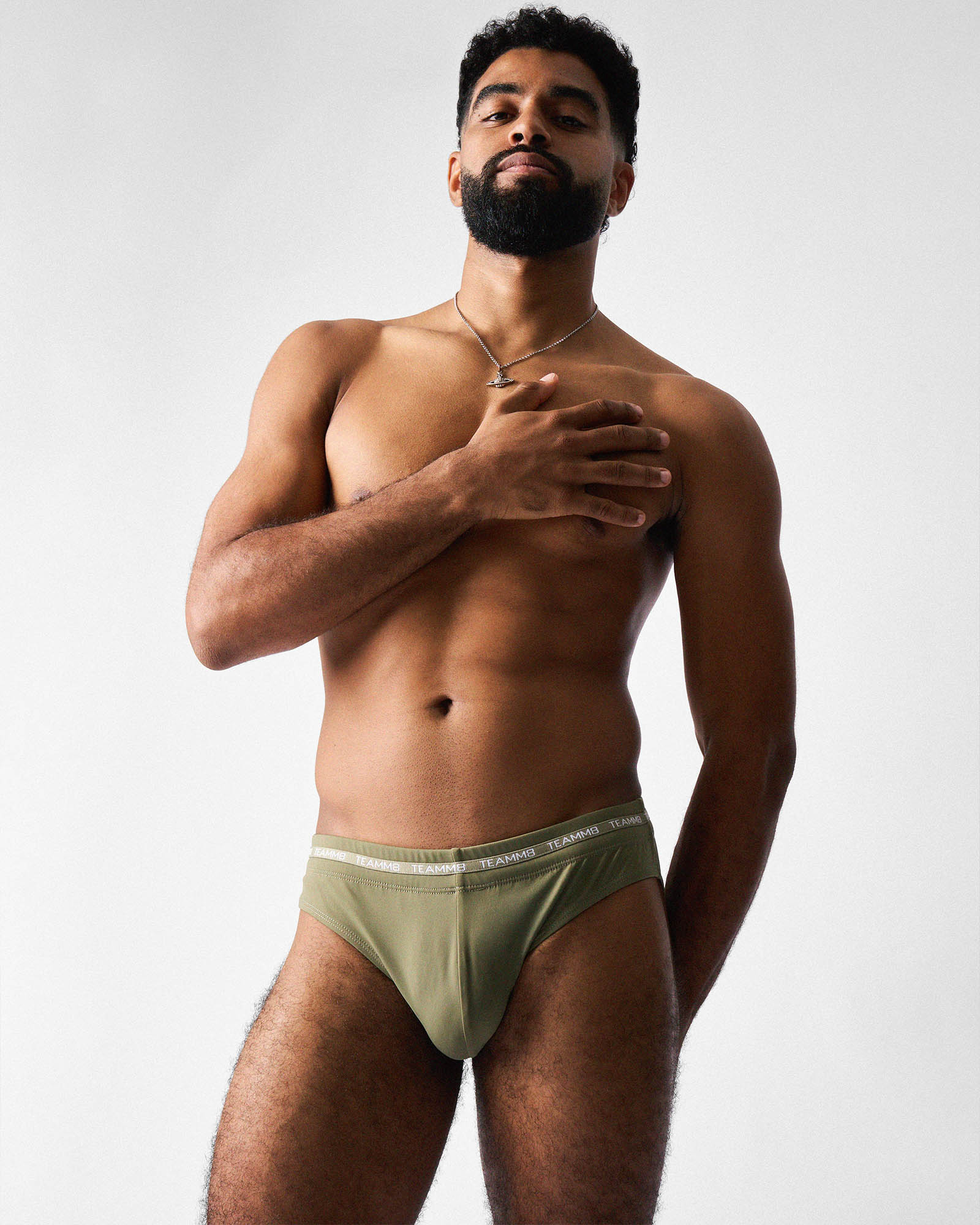 Teamm8 Ultra Swim Brief Army - men's lined pouch swim brief, detail view