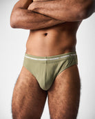Teamm8 Ultra Swim Brief Army - men's green quick-dry swim brief, front view