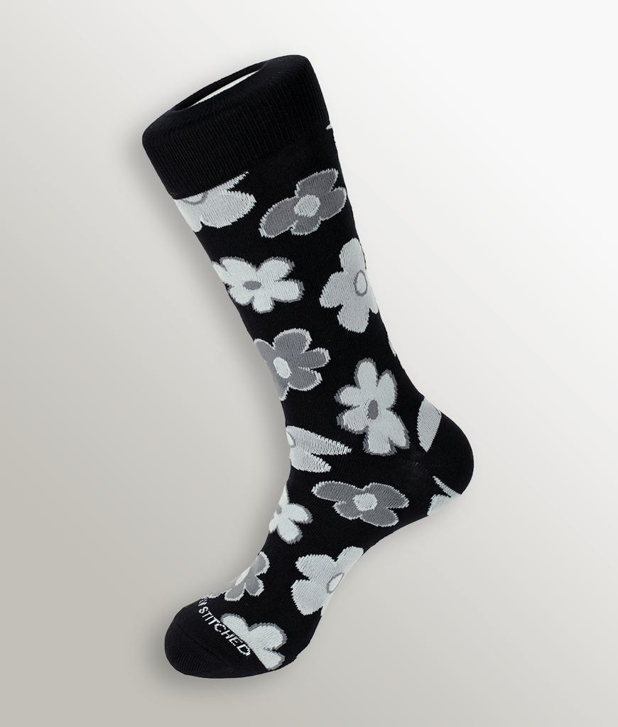 Unsimply Stitched Flowers Sock Unsimply Stitched Flowers Sock Black-flowers