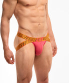 Rounderbum O My God Lift Jockstrap OMG Pink - men's push-up lifting jockstrap with open back, angled view