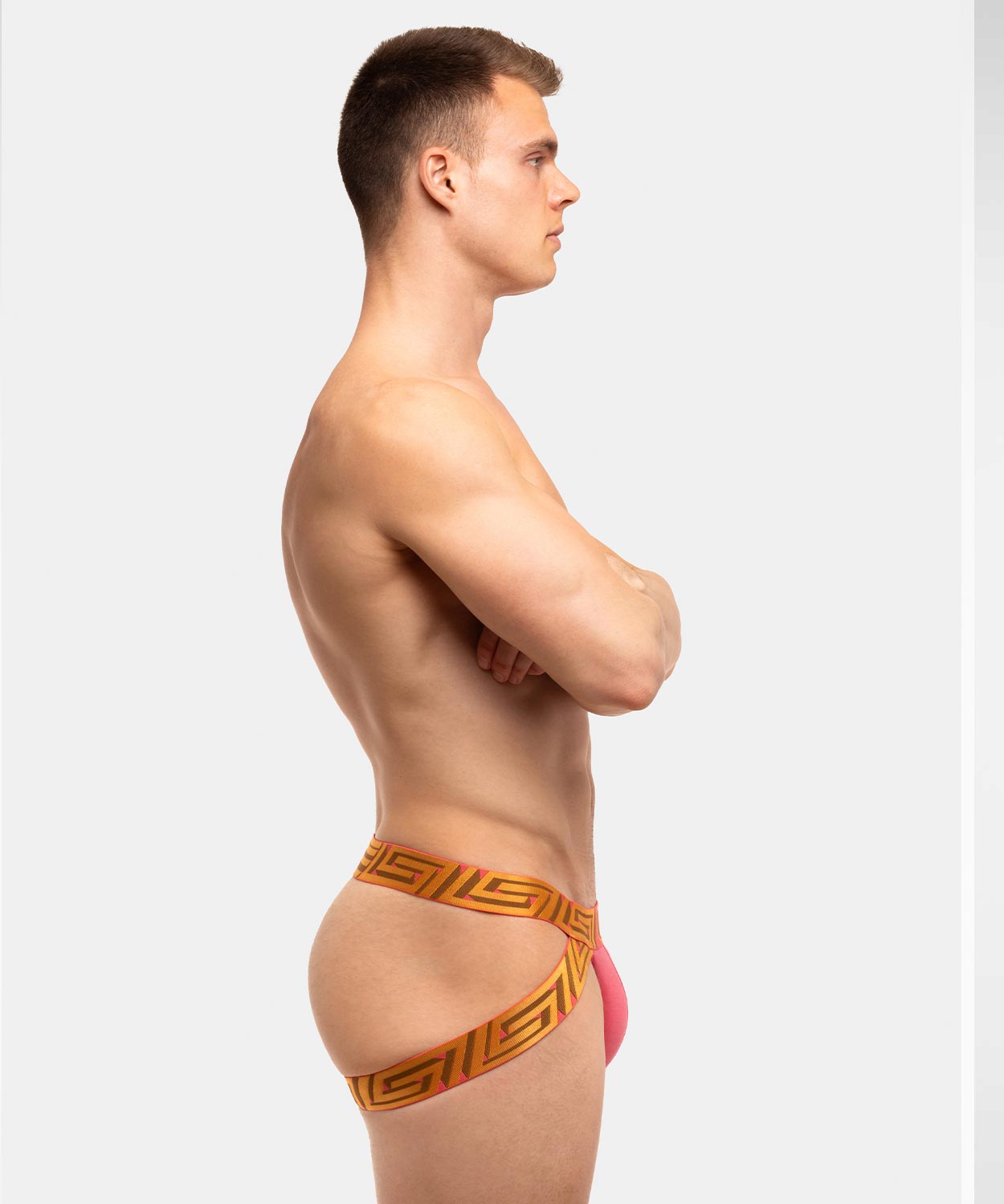 Rounderbum O My God Lift Jockstrap OMG Pink - men's push-up lifting jockstrap with open back, back view