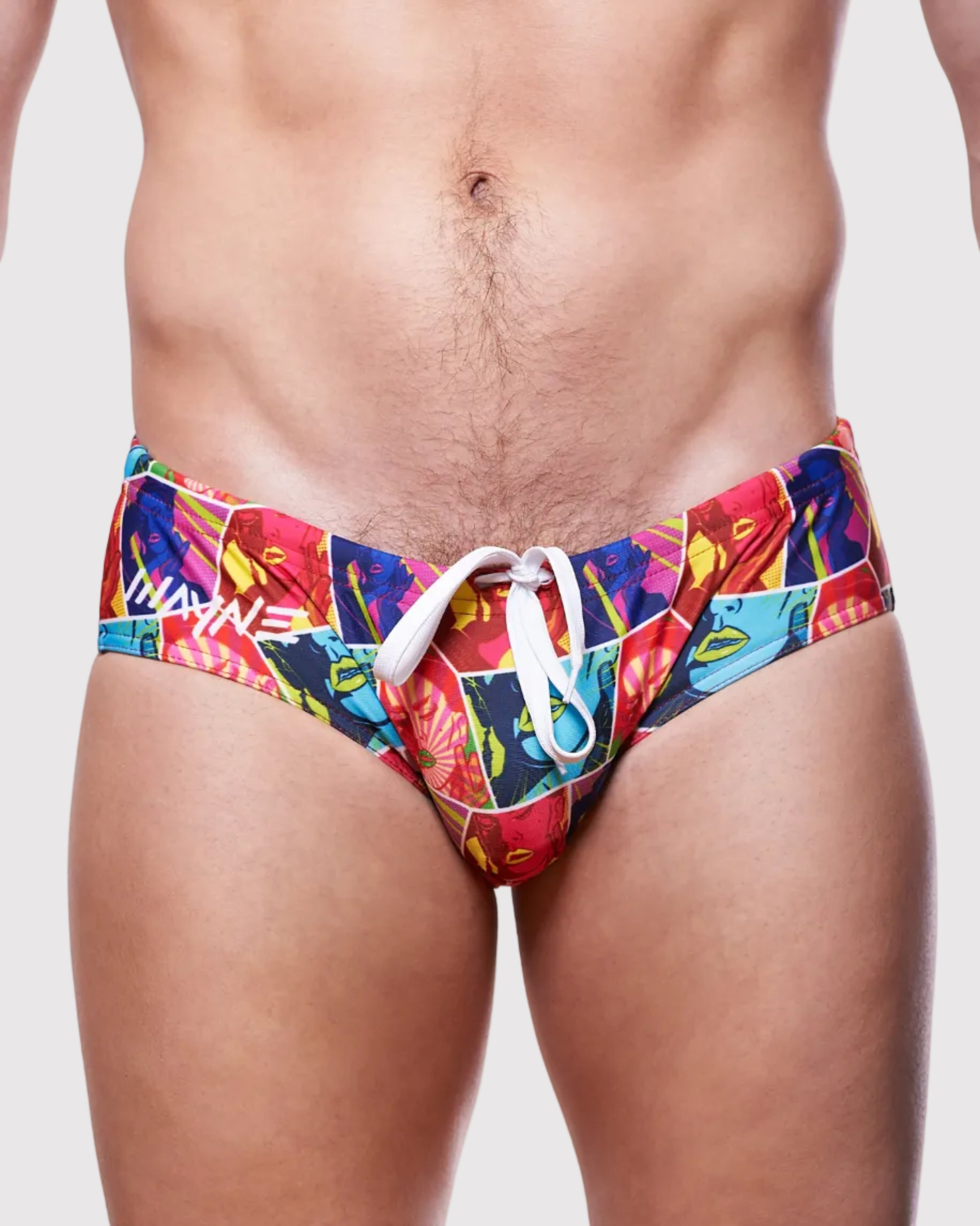 Wayne Colorpop Speedo Multicolor - mens swim briefs pop art print, front view