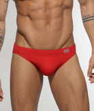 Addicted AD Swim Brief Red - men's swim brief with low-rise contoured support pouch and clean silhouette, front view