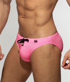 Addicted Pique Speedo Swim Brief Pink - men's swim brief featuring elastic waistband with internal adjustable drawstring, side view