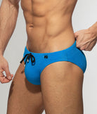 Addicted Pique Speedo Swim Brief Royal Blue - men's swim brief featuring elastic waistband with internal adjustable drawstring, side view