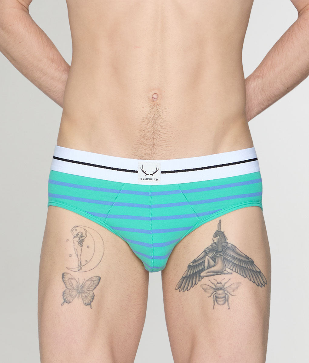 Bluebuck Nautical 25 Brief Mint-leaf-blue-yonder-stripes