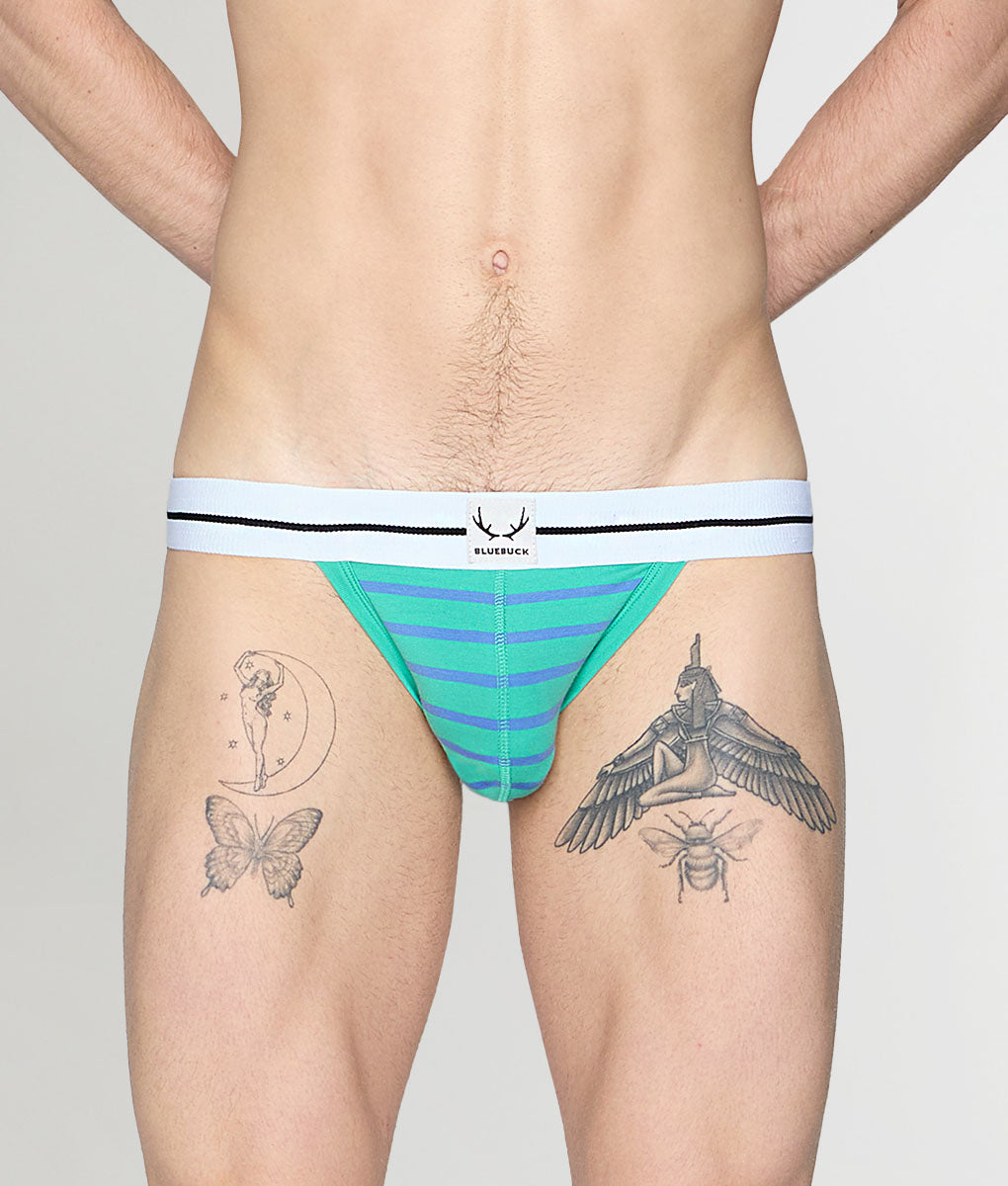Bluebuck Nautical 25 Jockstrap Mint-leaf-blue-yonder-stripes