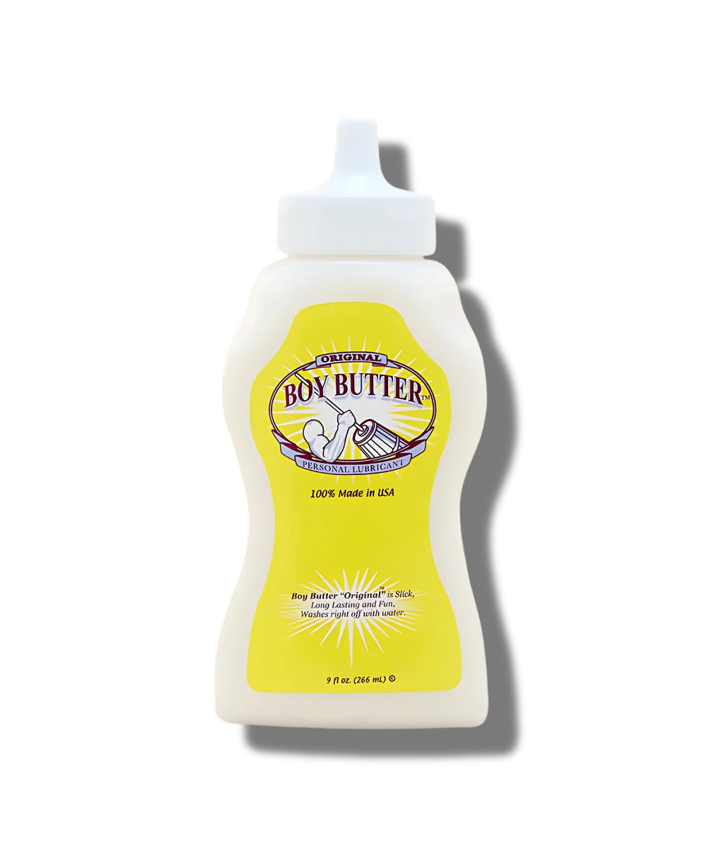 Boy Butter Original Formula Lube 9oz squeeze tube — 100% plant-based coconut oil lubricant, front view
