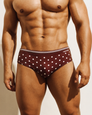 Reputation Swim Brief Sunga 02 Brown Polka Dots — men's swim brief front view ultra-matte finish