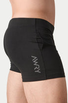Awry Flow 4 Inch Short V2 Black — rear view showing extra-high inseam and glute-sculpting cut