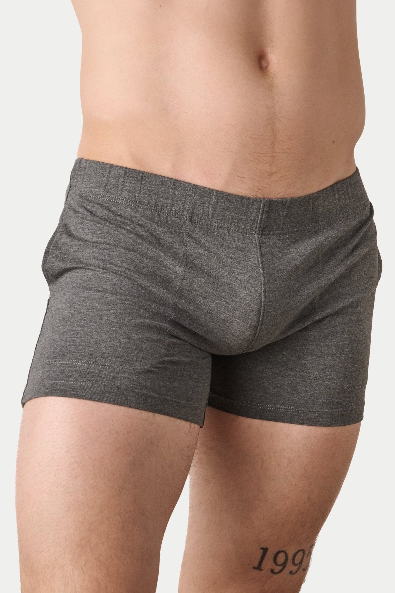 Awry Flow 4 Inch Short V2 Heather Gray — men's sculpting bamboo athletic short, front view