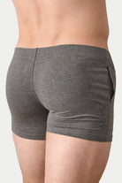 Awry Flow 4 Inch Short V2 Heather Gray — rear view showing extra-high inseam and glute-sculpting cut