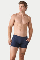 Awry Flow 4 Inch Short V2 Navy — close-up of bamboo-cotton fabric texture and form-fitting leg opening
