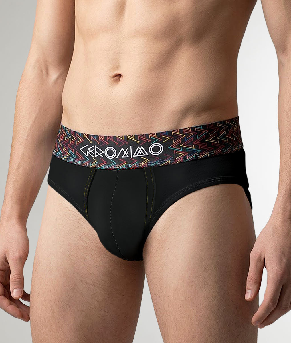 Geronimo Vibe Brief Black - men's cotton modal brief underwear, front view