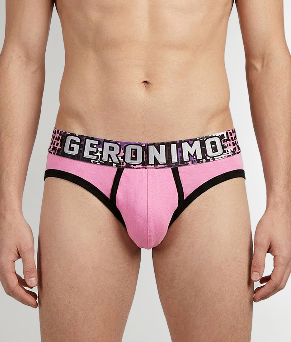 Geronimo Prism Brief Pink - men's cotton modal brief underwear, front view