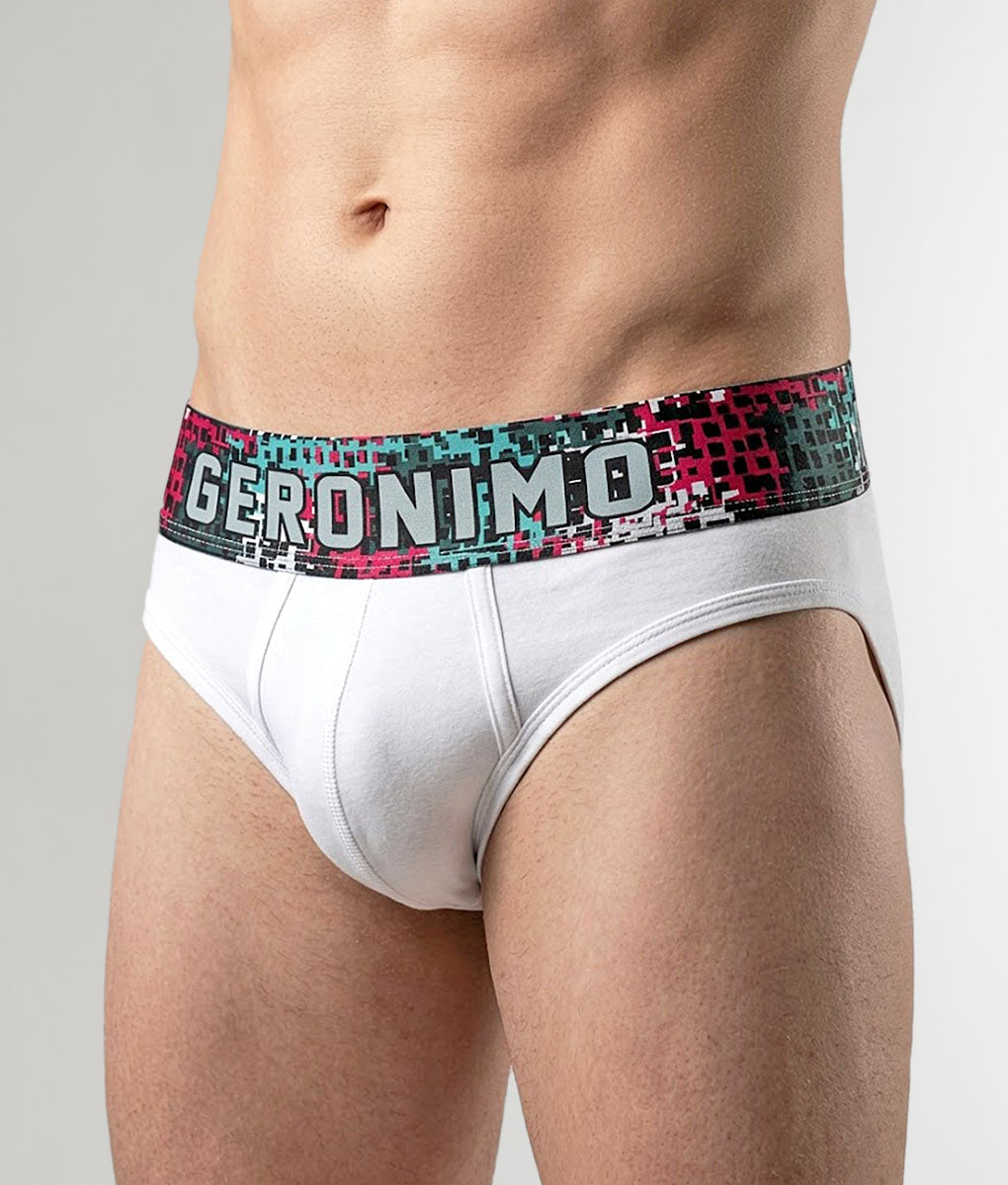 Geronimo Prism Brief White - men's cotton modal brief underwear, front view