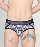 Geronimo Modern Mosaic Brief Black - men's micro modal brief underwear, front view