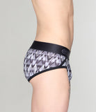 Geronimo Modern Mosaic Brief Black - men's micro modal brief underwear, side view