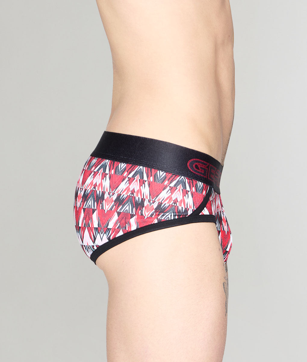 Geronimo Modern Mosaic Brief Red - men's micro modal brief underwear, side view