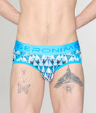 Geronimo Modern Mosaic Brief Turquoise - men's micro modal brief underwear, front view
