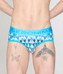 Geronimo Modern Mosaic Brief Turquoise - men's micro modal brief underwear, front view