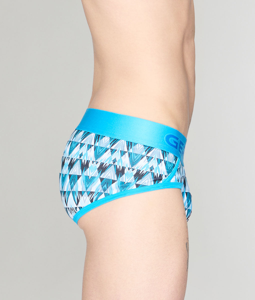 Geronimo Modern Mosaic Brief Turquoise - men's micro modal brief underwear, side view
