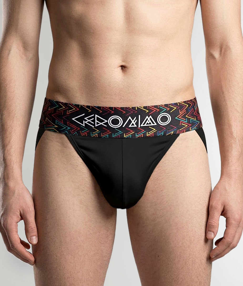 Geronimo Vibe Jockstrap Black - men's cotton modal jockstrap underwear, front view