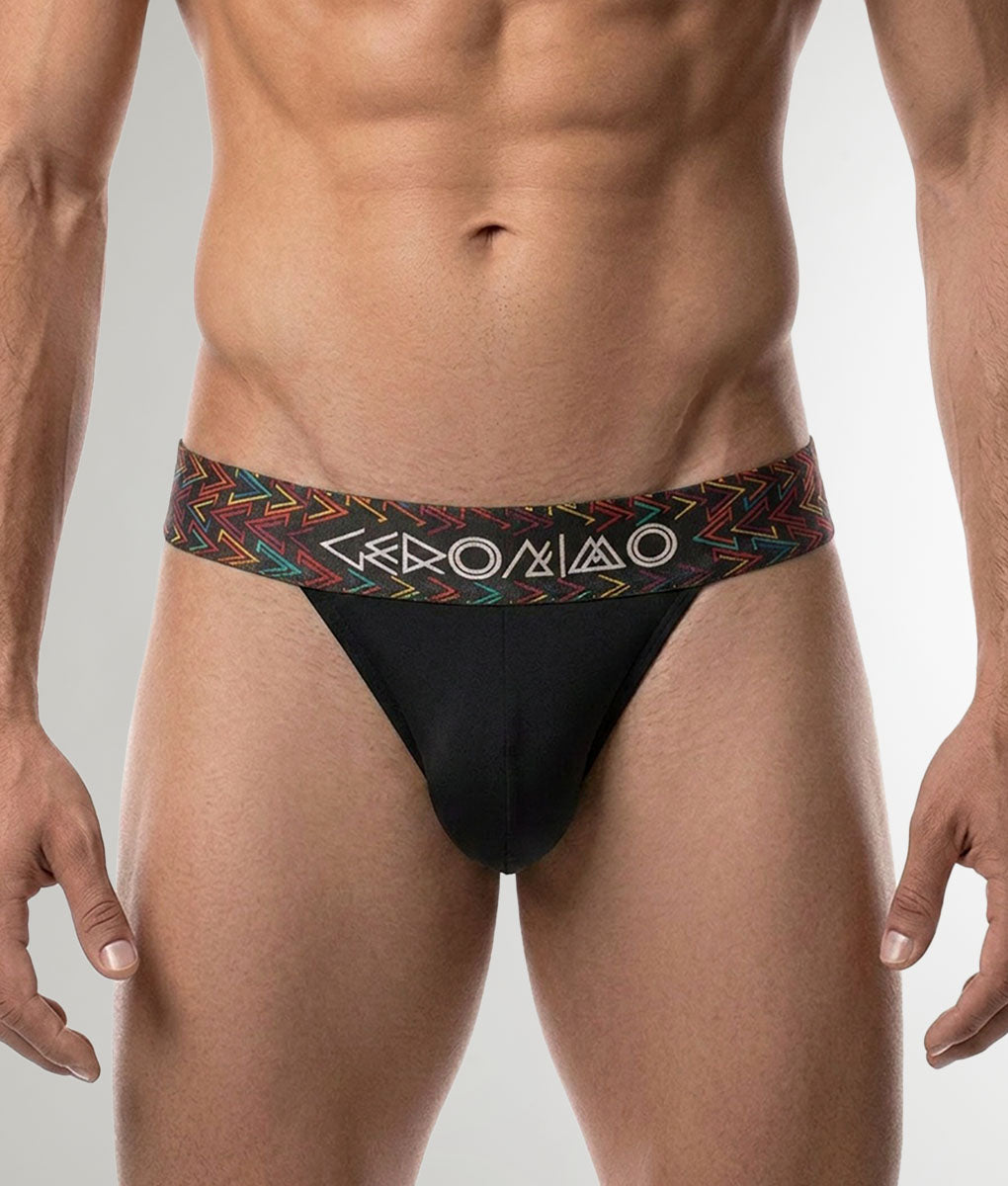 Geronimo Vibe Jockstrap Black - men's cotton modal jockstrap underwear, front view