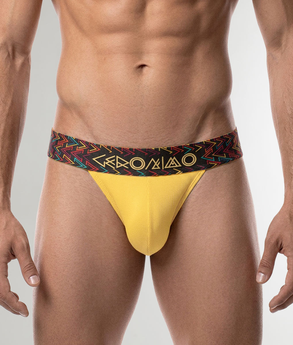 Geronimo Vibe Jockstrap Yellow - men's cotton modal jockstrap underwear, front view