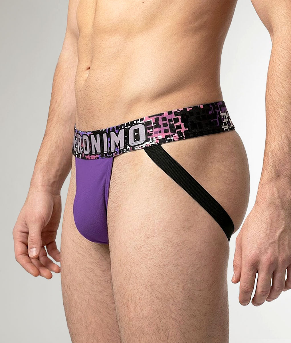 Geronimo Prism Jockstrap Purple - men's cotton modal jockstrap underwear, back view