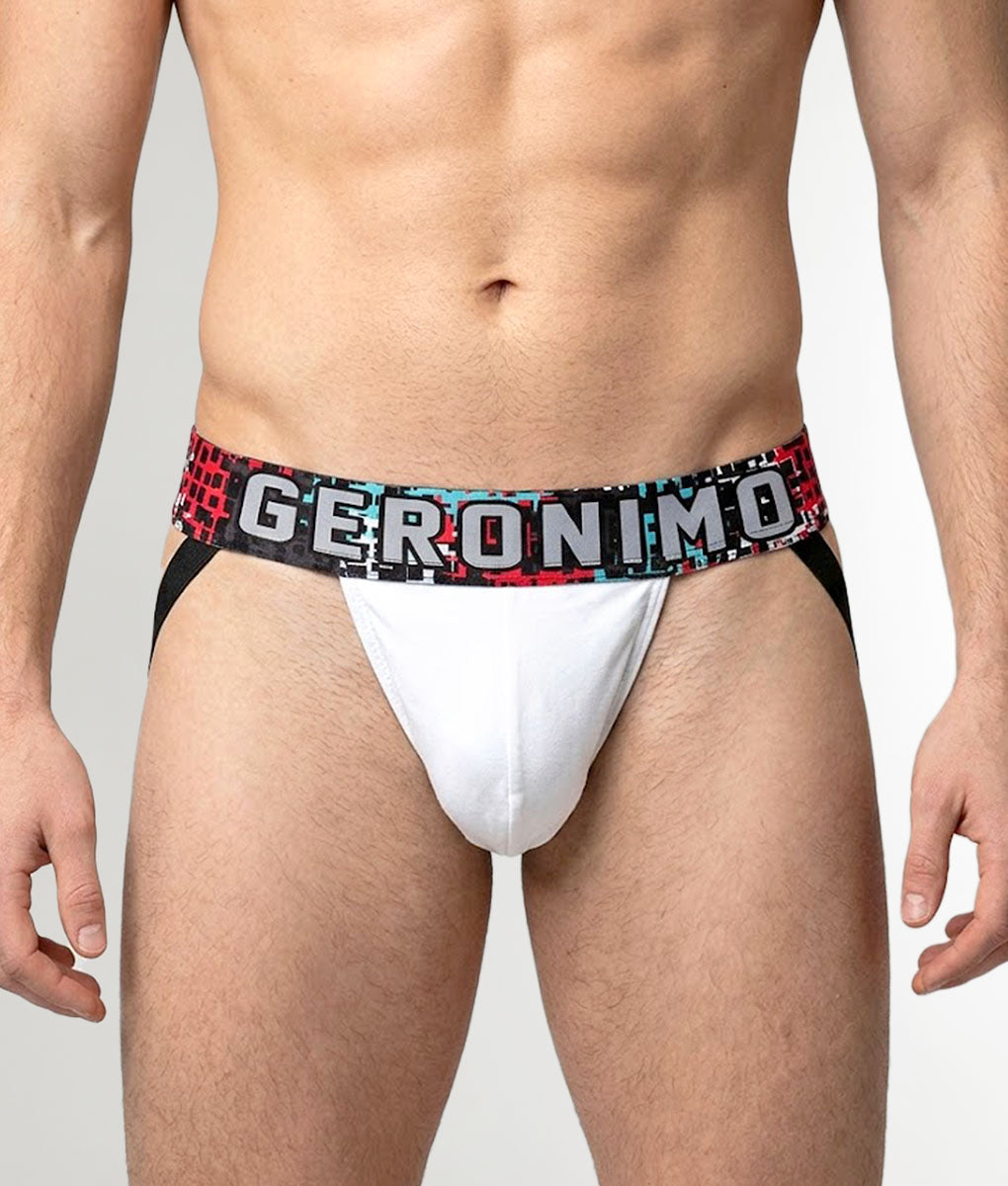 Geronimo Prism Jockstrap White - men's cotton modal jockstrap underwear, front view