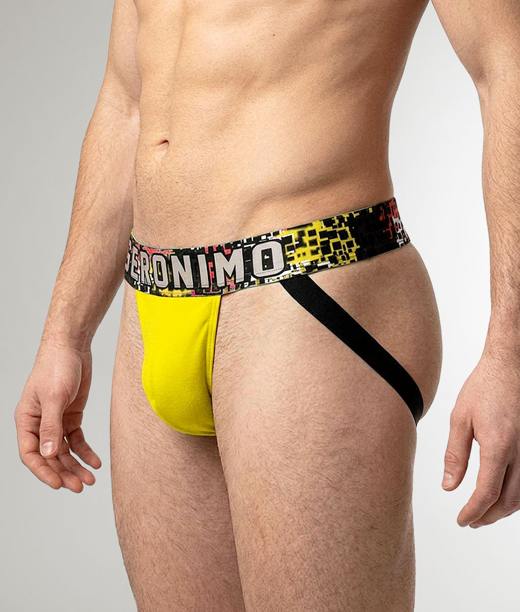 Geronimo Prism Jockstrap Yellow - men's cotton modal jockstrap underwear, back view