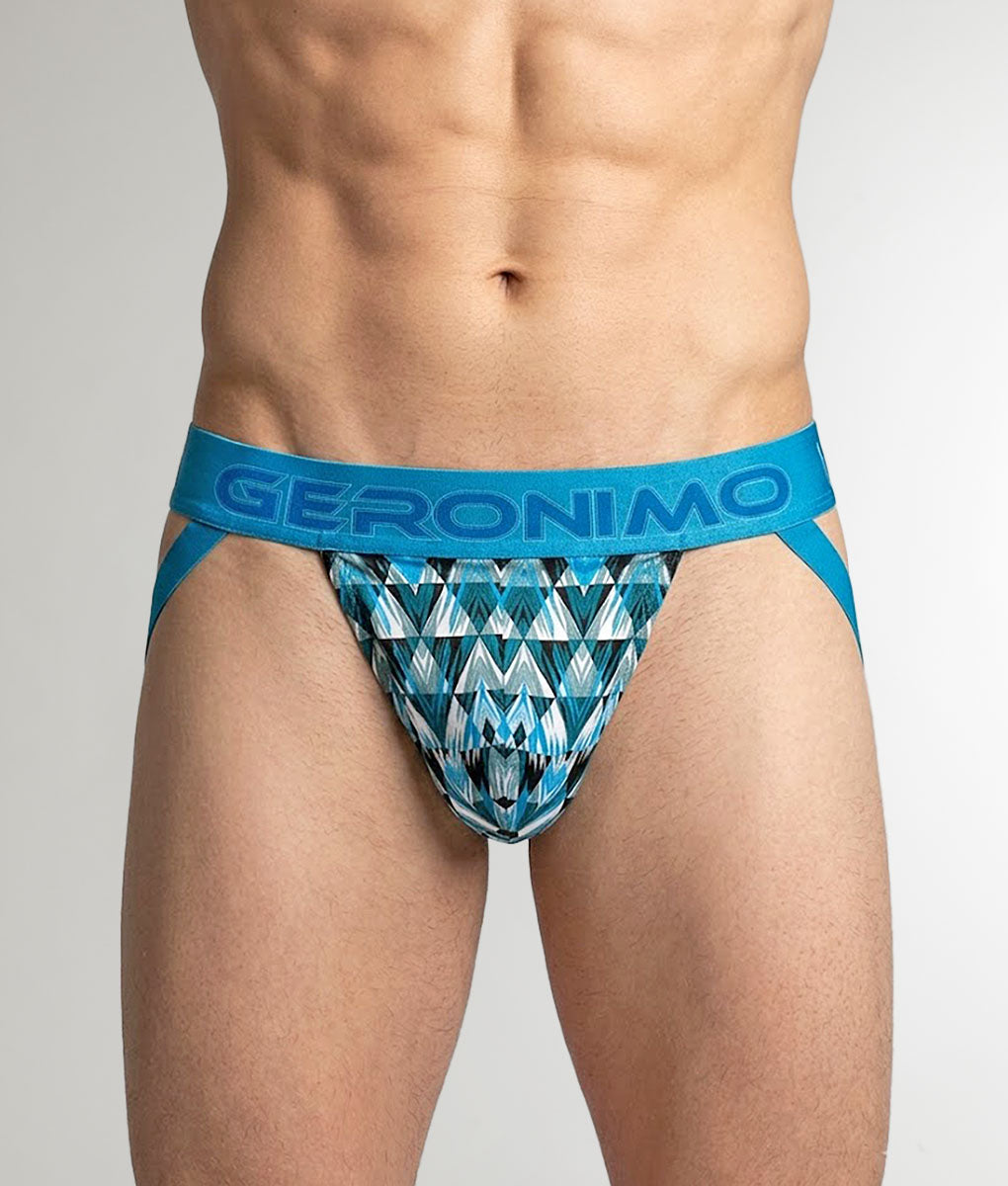 Geronimo Modern Mosaic Jockstrap Turquoise - men's micro modal jockstrap underwear, front view