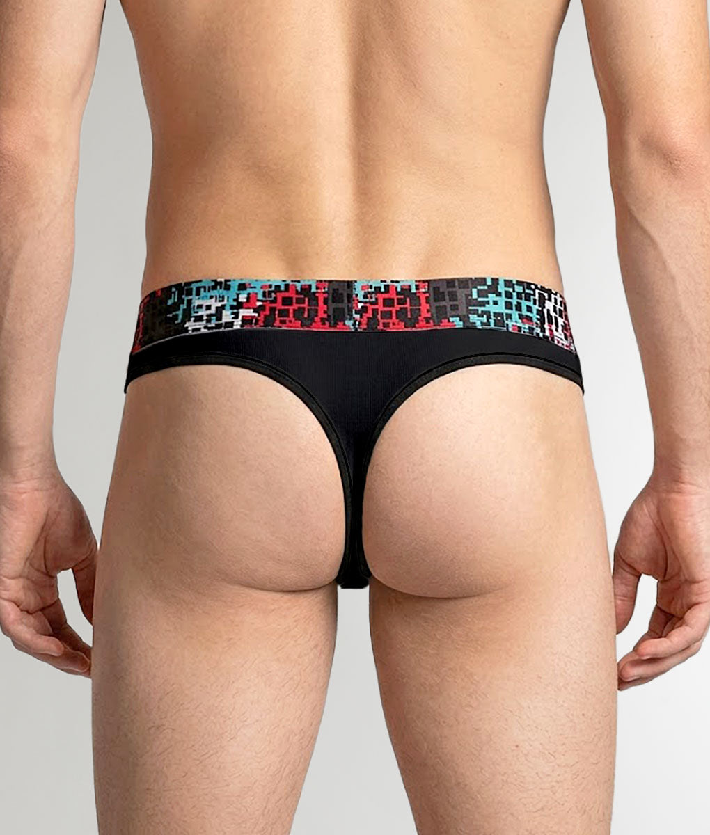 Geronimo Prism Thong Black - men's cotton modal thong underwear, back view