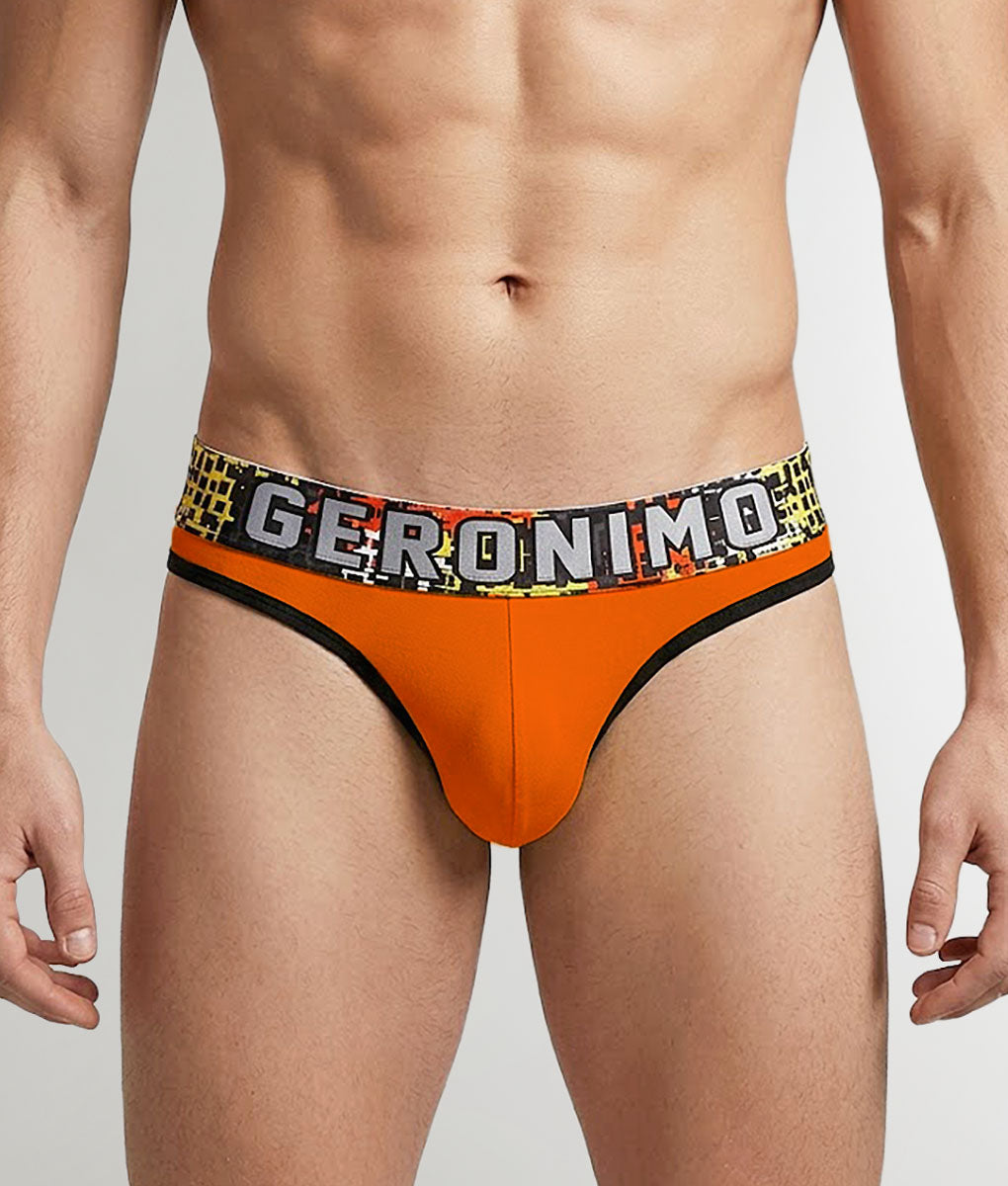 Geronimo Prism Thong Orange - men's cotton modal thong underwear, front view