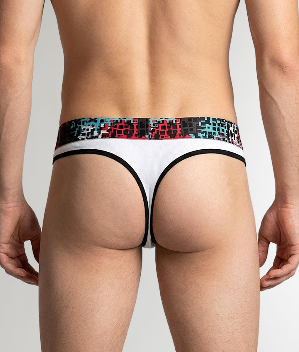 Geronimo Prism Thong White - men's cotton modal thong underwear, back view