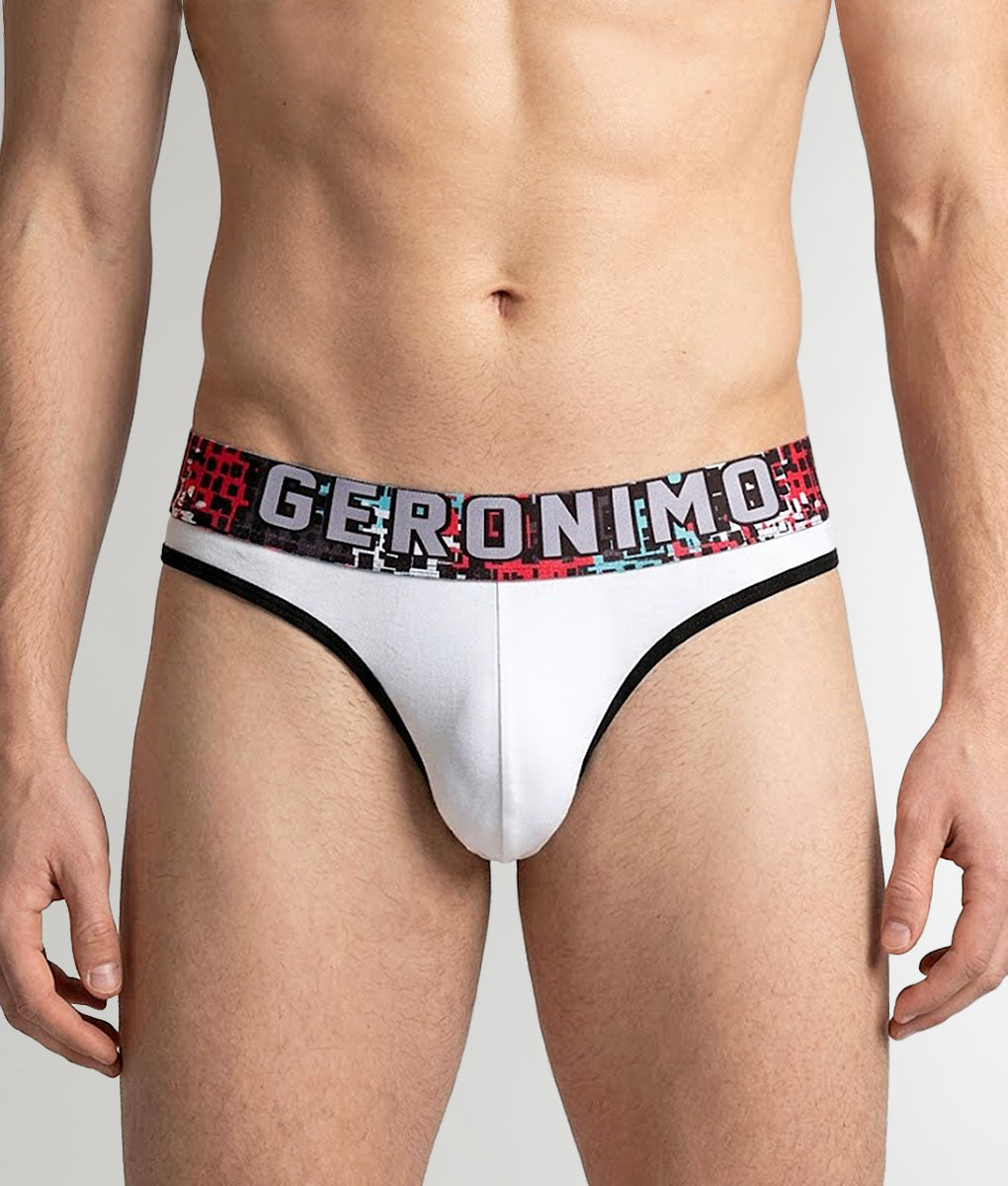 Geronimo Prism Thong White - men's cotton modal thong underwear, front view