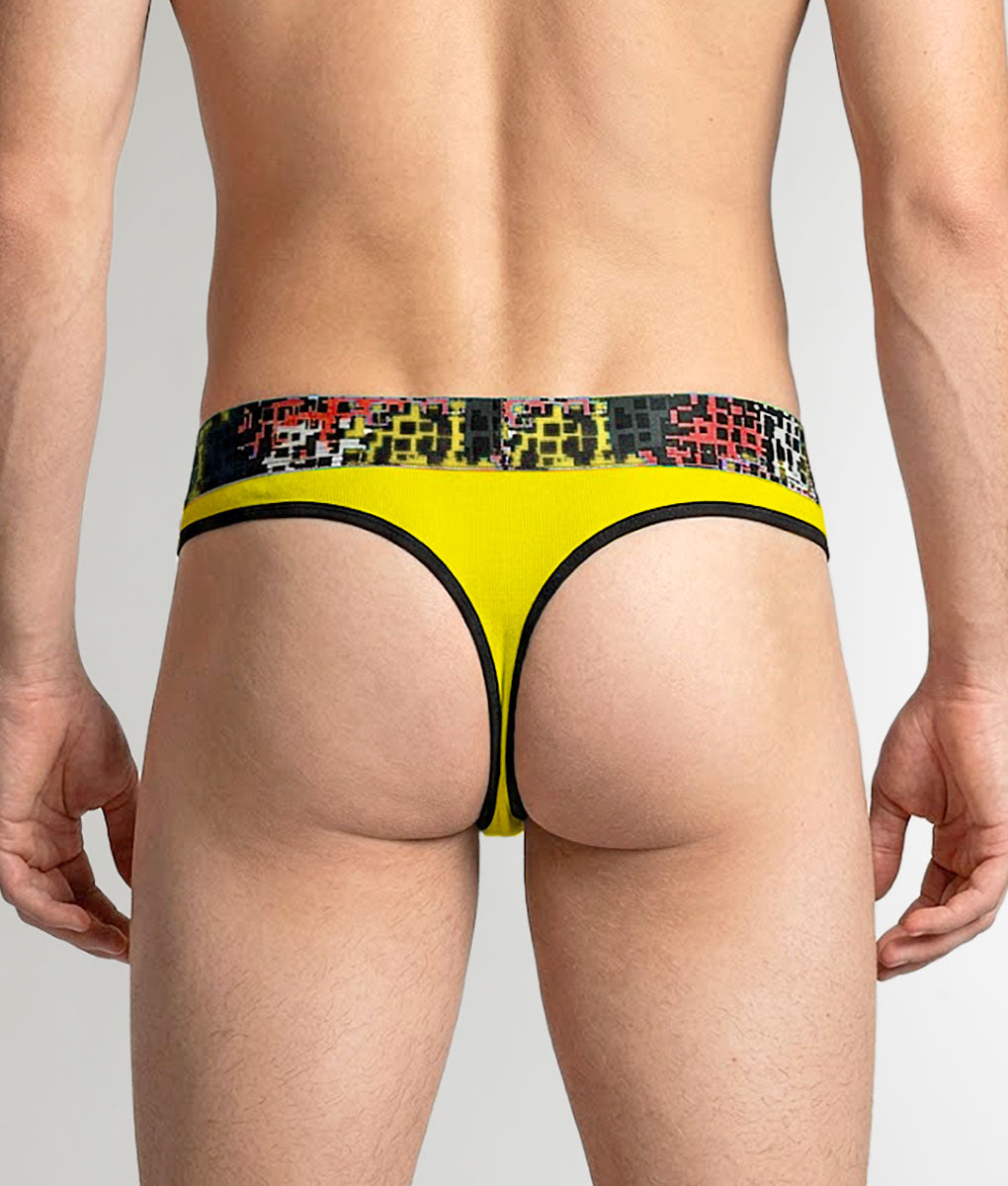 Geronimo Prism Thong Yellow - men's cotton modal thong underwear, back view