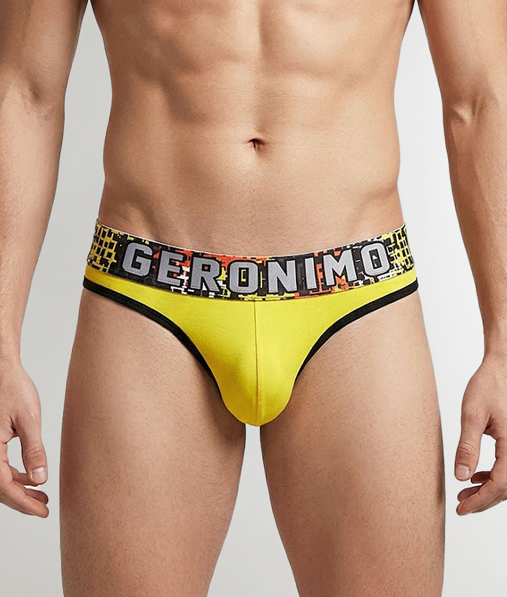 Geronimo Prism Thong Yellow - men's cotton modal thong underwear, front view