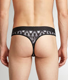 Geronimo Modern Mosaic Thong Black - men's micro modal thong underwear, back view