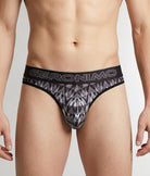 Geronimo Modern Mosaic Thong Black - men's micro modal thong underwear, front view
