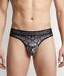 Geronimo Modern Mosaic Thong Black - men's micro modal thong underwear, front view