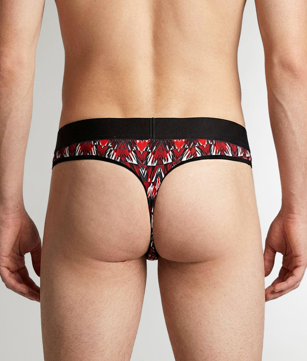 Geronimo Modern Mosaic Thong Red - men's micro modal thong underwear, back view
