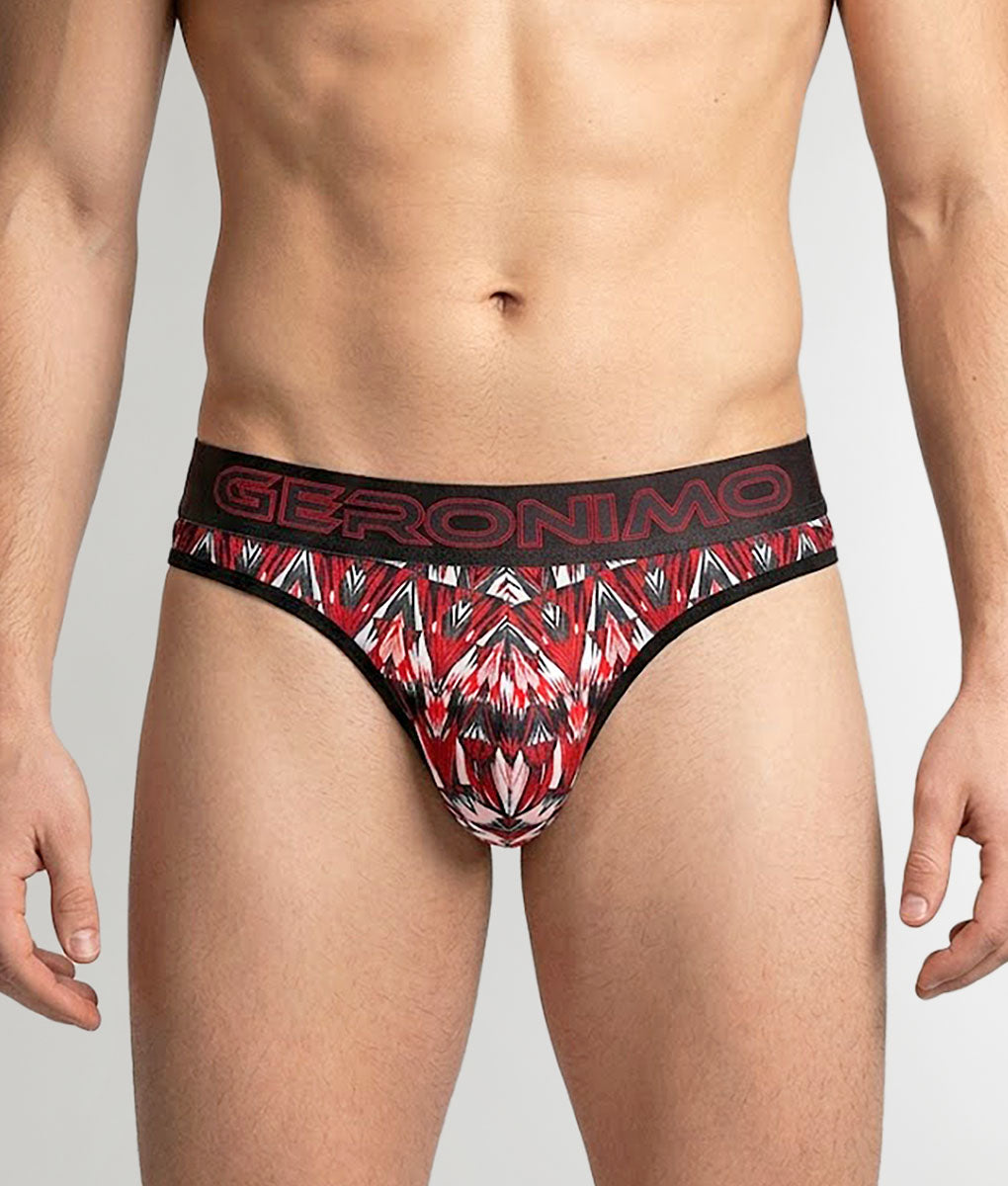 Geronimo Modern Mosaic Thong Red - men's micro modal thong underwear, front view