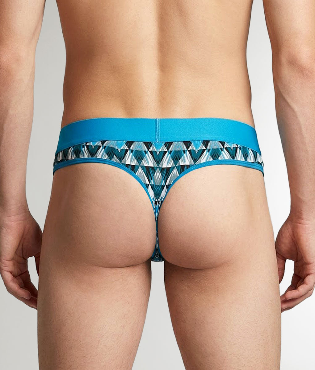 Geronimo Modern Mosaic Thong Turquoise - men's micro modal thong underwear, back view