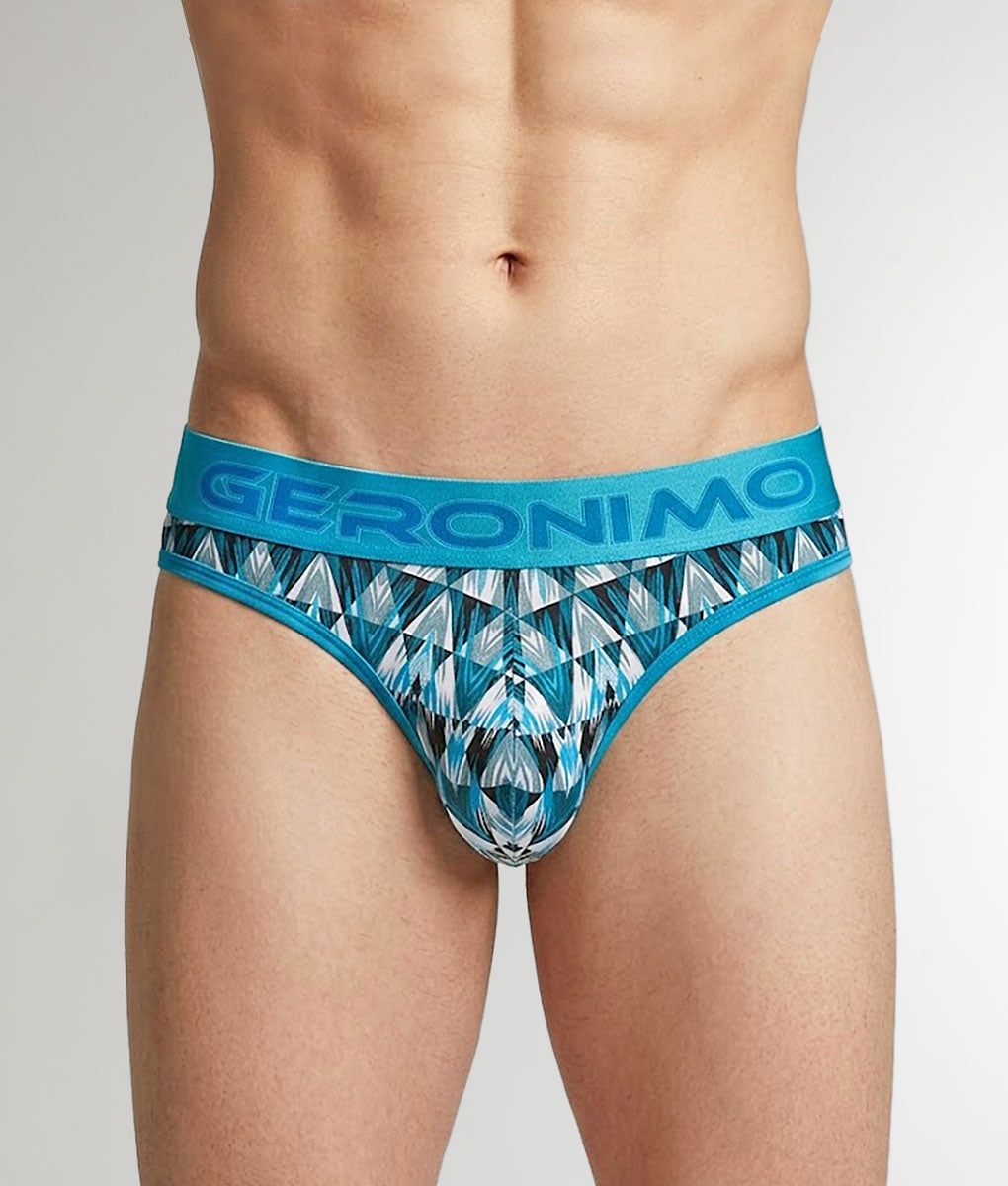 Geronimo Modern Mosaic Thong Turquoise - men's micro modal thong underwear, front view