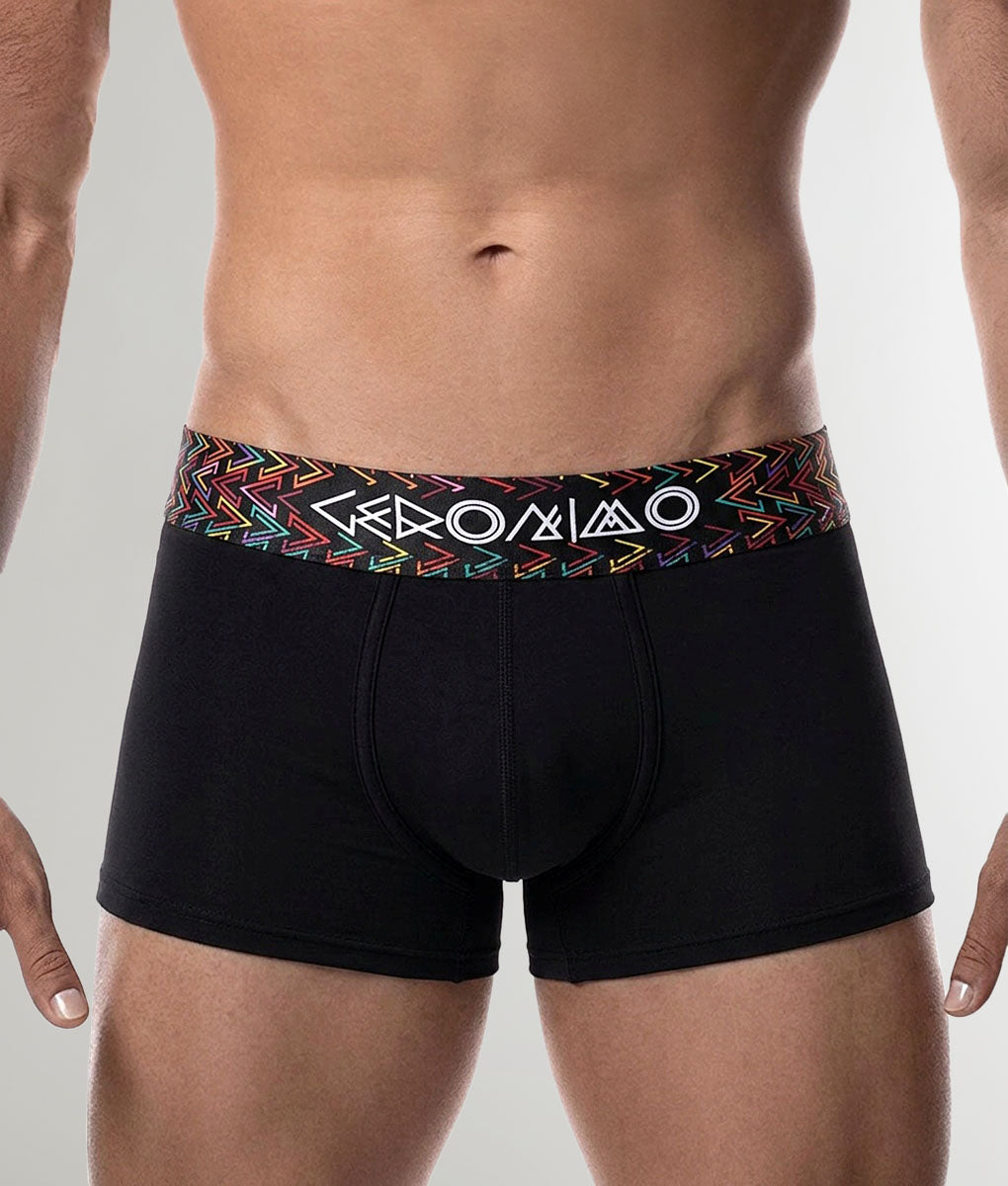Geronimo Vibe Trunk Black - men's cotton modal trunk underwear, front view