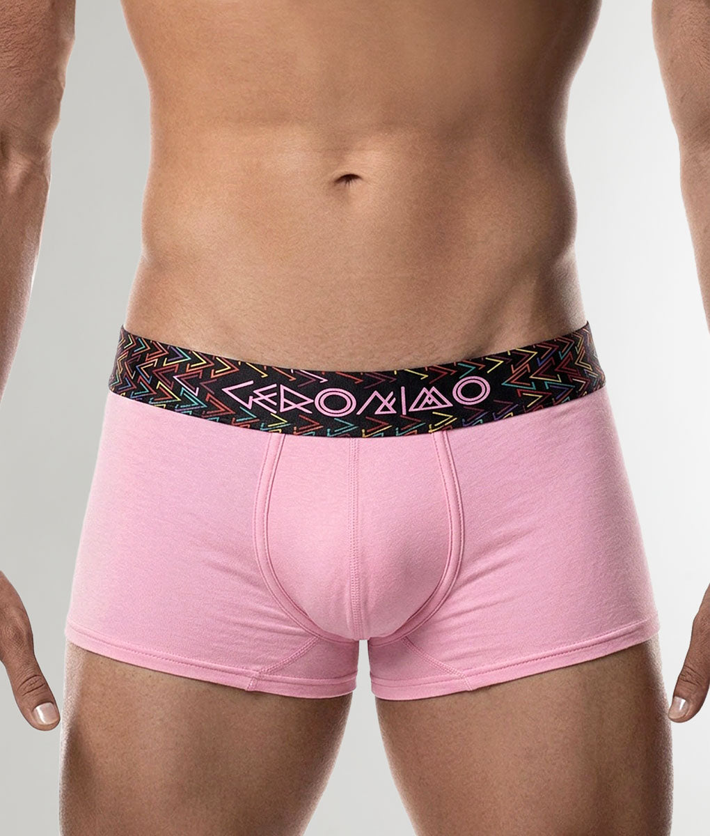 Geronimo Vibe Trunk Pink - men's cotton modal trunk underwear, front view